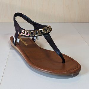 CityClassified Elegant T-Strap Chain Link Gladiator Sandals - Black - Size 7.5